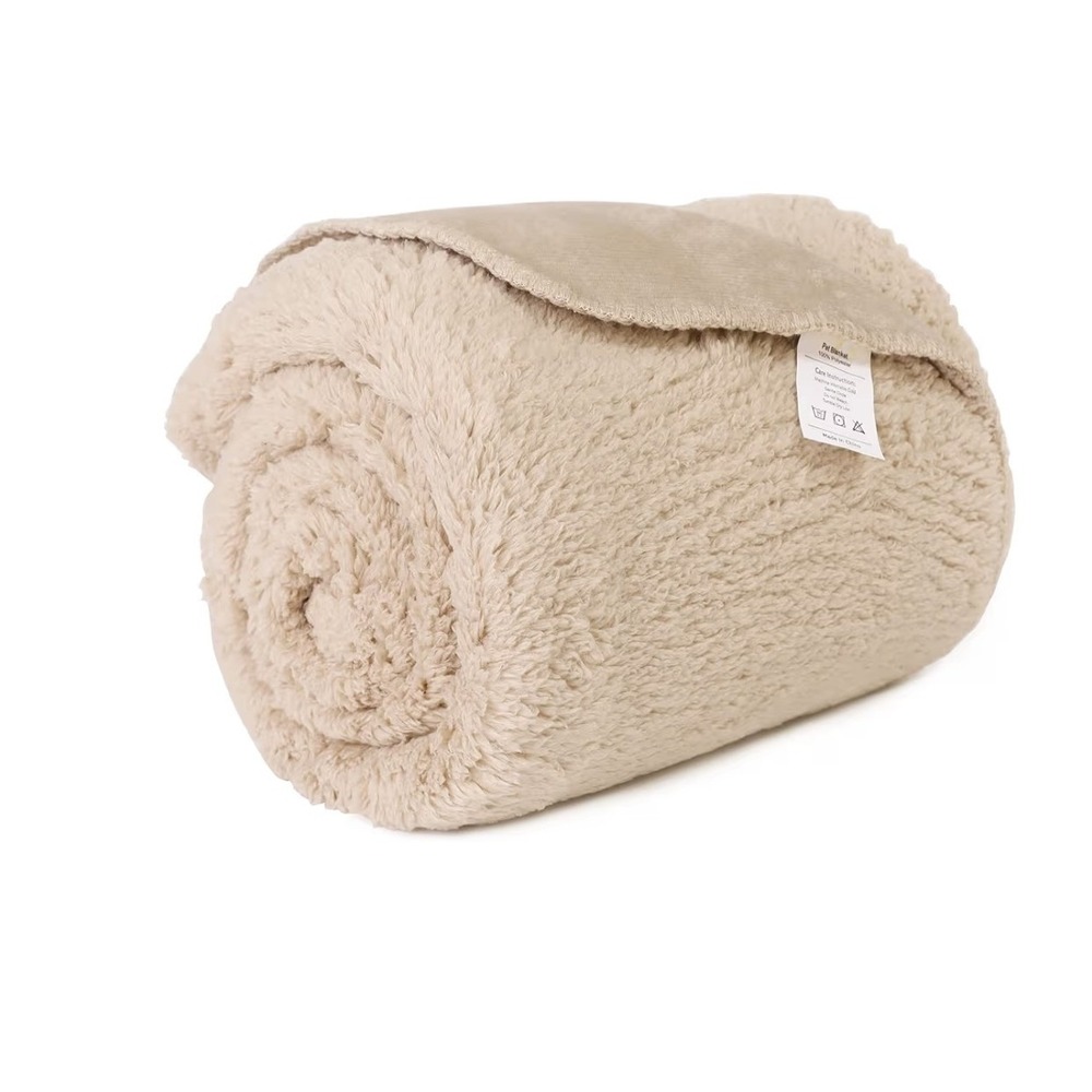 Pawque Waterproof Pet Blanket Khaki Faux Fur Reversible Machine Washable 50"x60"